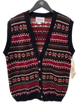 Vintage 90s Carly Blake Sweater Vest XL Fair Isle Knit Button Up Deadstock NEW
